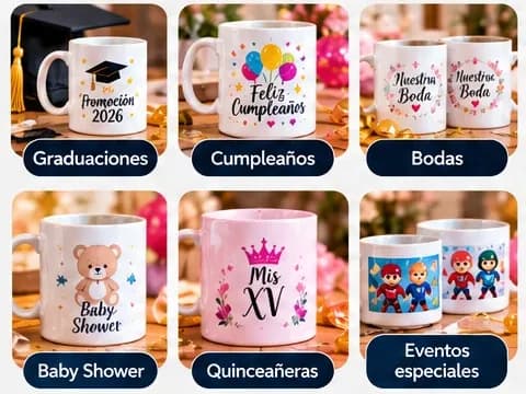 Ideas de tazas personalizadas para graduaciones, cumpleaños, bodas, baby shower, quince años y eventos especiales